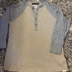 Prana Baseball Hemp Henley size XS Tan and Gray